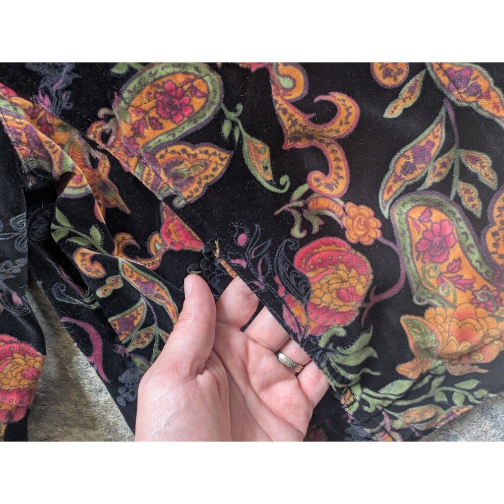 Caribbean Joe VTG Jacket Cotton Velvet Black Paisley Floral Women’s LG Short - Picture 4 of 8